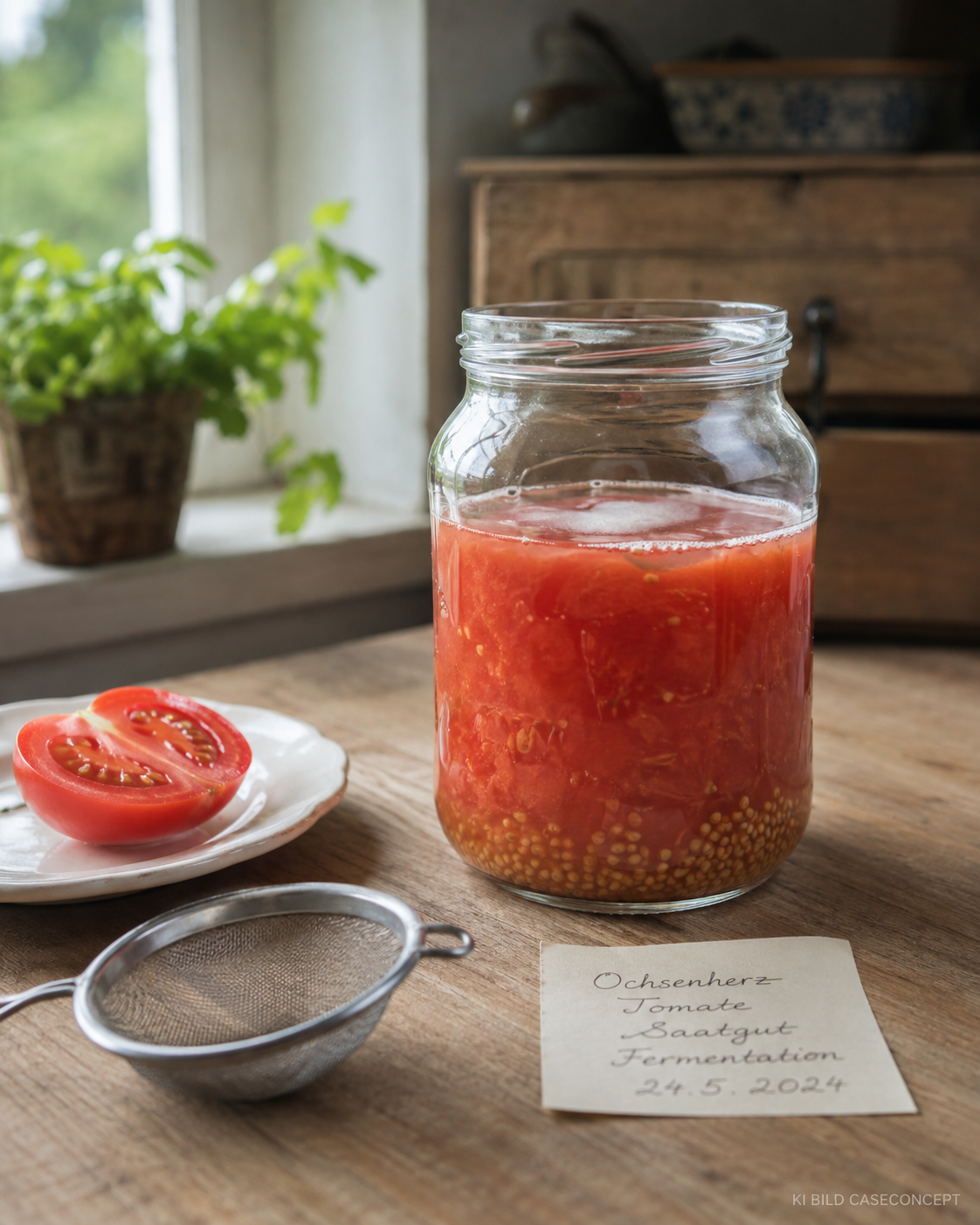 Fermentation der Tomatensamen im Glas