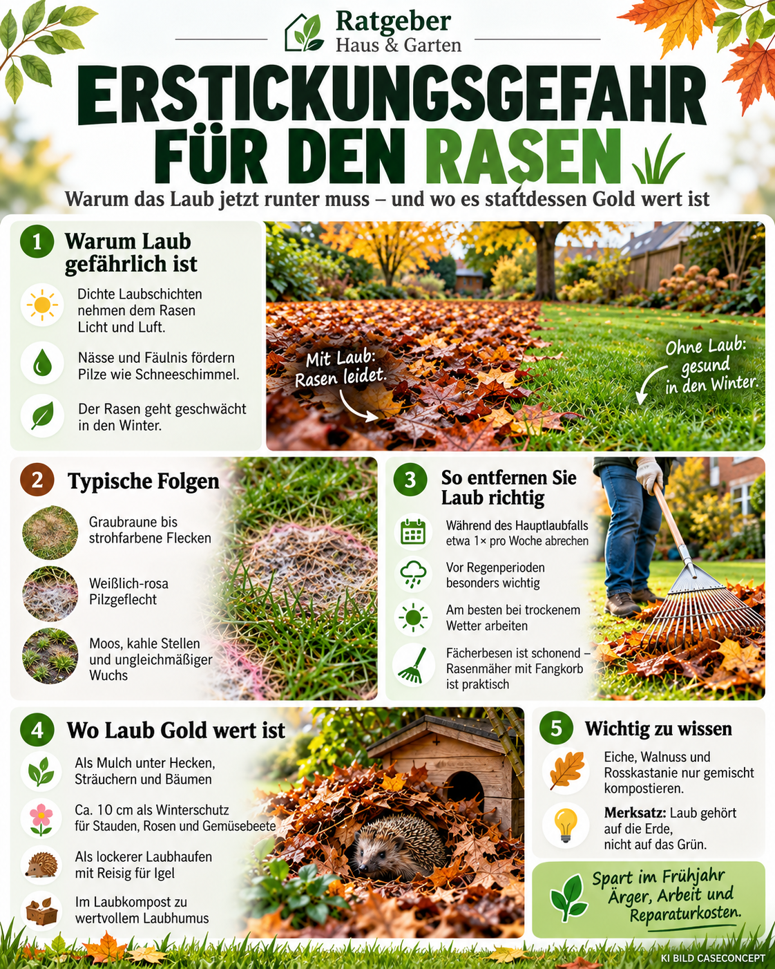 Laub auf dem Rasen Info