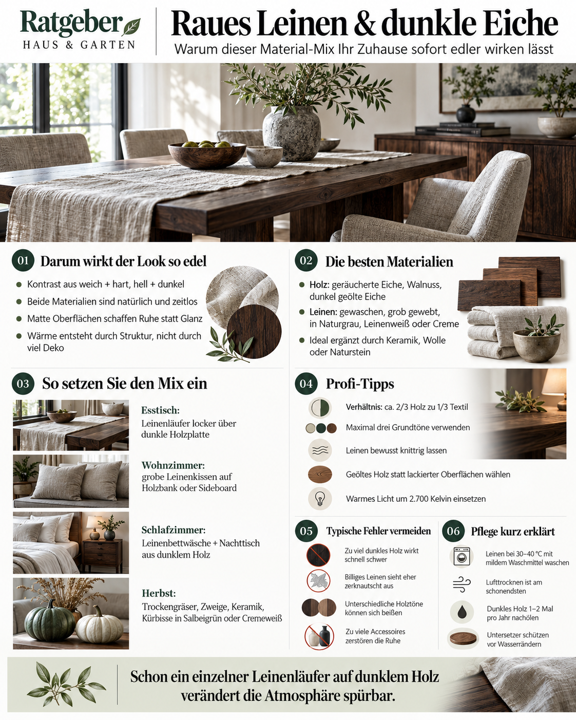 Leinen und dunkles Holz Info